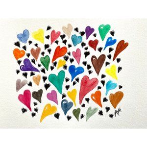Cheeky Hearts - Original Art Watercolor Painting Frame Ready Matted Artwork 11”x